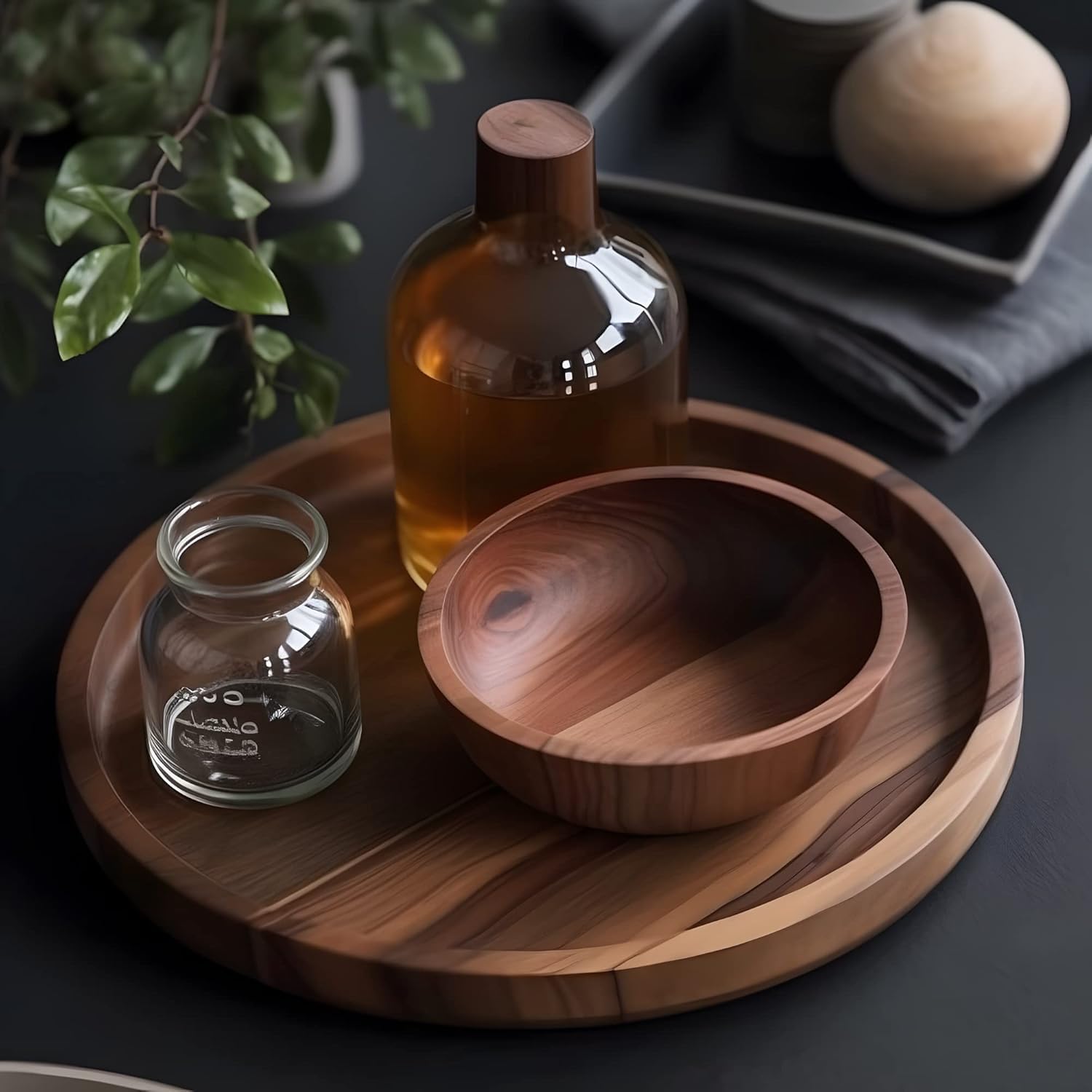 Sysi Home Wooden Round Serving Tray For Home | Decorative Kitchen & Dining Table Tray | The Perfect Tray For Coffee Table And Ho
